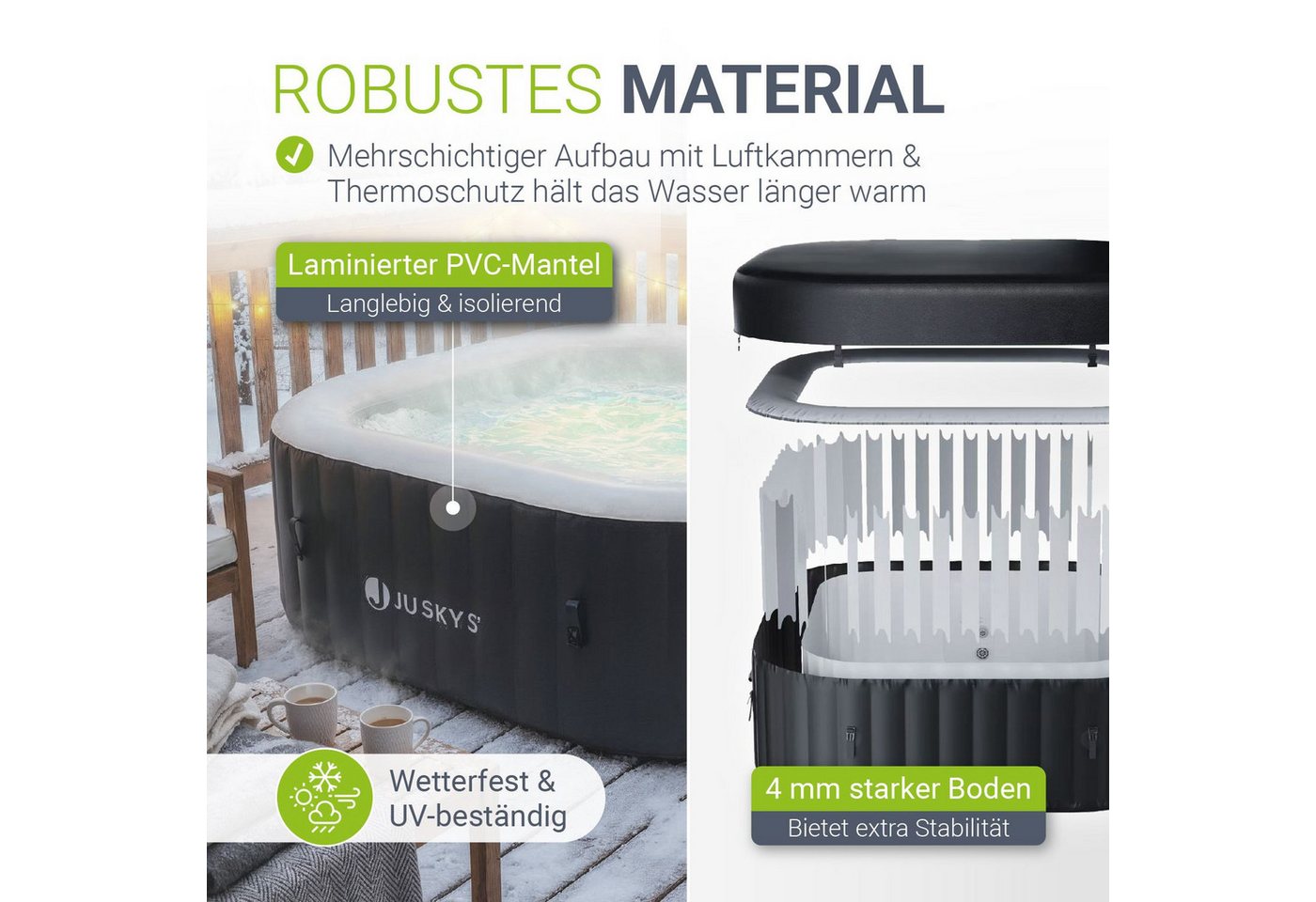 Juskys Whirlpool SpaLuxe, Aufblasbar, (1-tlg), 130 Sprudeldüsen, Inkl. Pumpe und Zubehör, LED-Beleuchtung – Bild 4 von 5