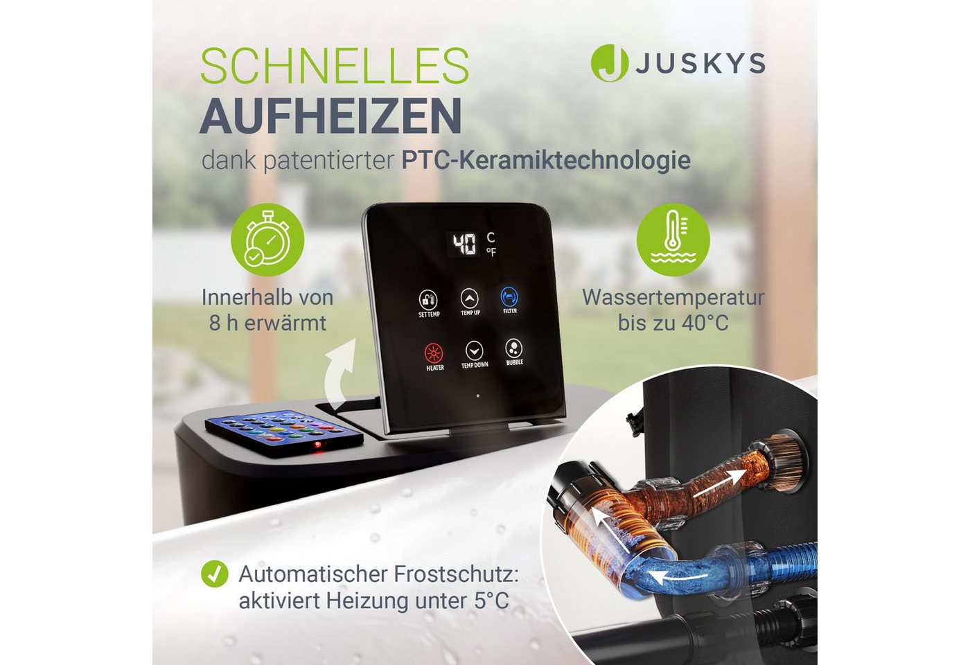 Juskys Whirlpool SpaLuxe, Aufblasbar, (1-tlg), 130 Sprudeldüsen, Inkl. Pumpe und Zubehör, LED-Beleuchtung – Bild 5 von 5