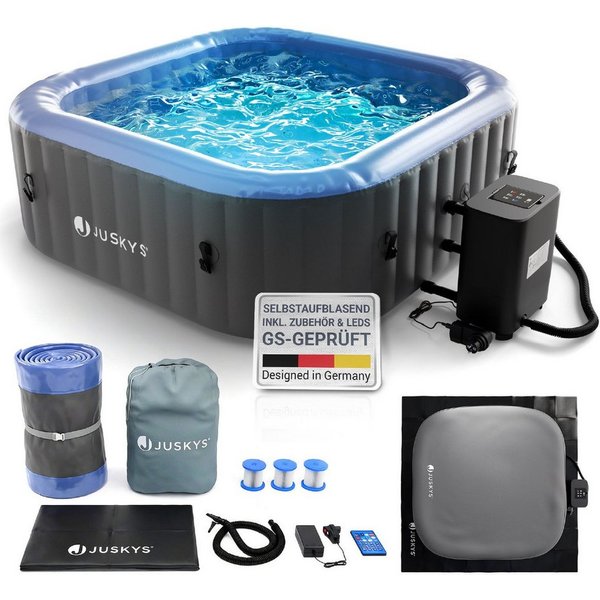 Juskys Whirlpool SpaLuxe, Aufblasbar, (1-tlg), 130 Sprudeldüsen, Inkl. Pumpe und Zubehör, LED-Beleuchtung