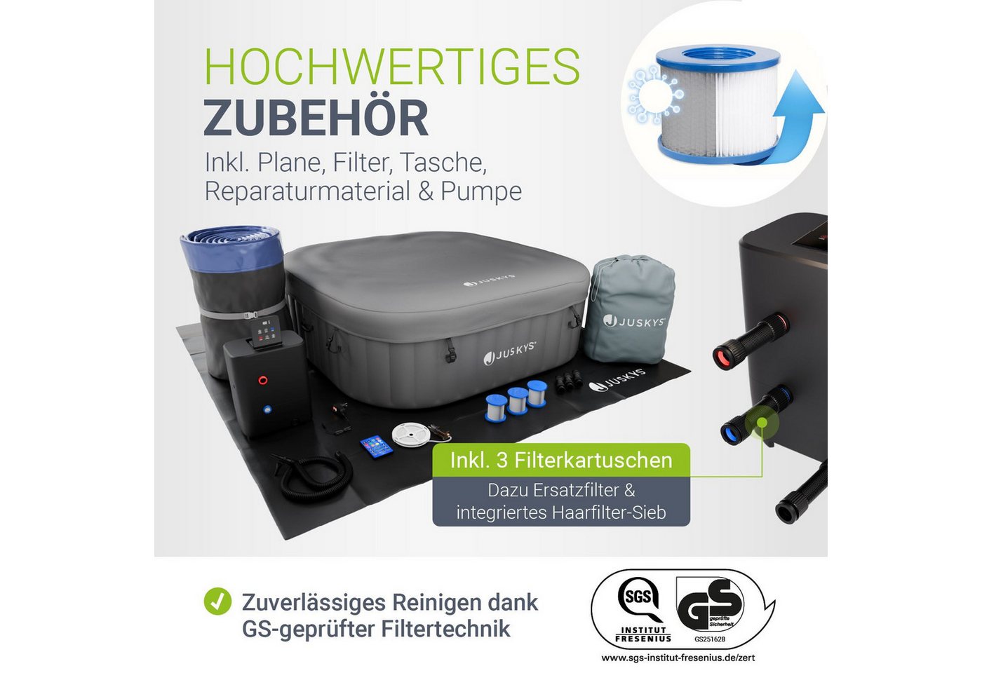 Juskys Whirlpool SpaLuxe, Aufblasbar, (1-tlg), 130 Sprudeldüsen, Inkl. Pumpe und Zubehör, LED-Beleuchtung – Bild 3 von 5