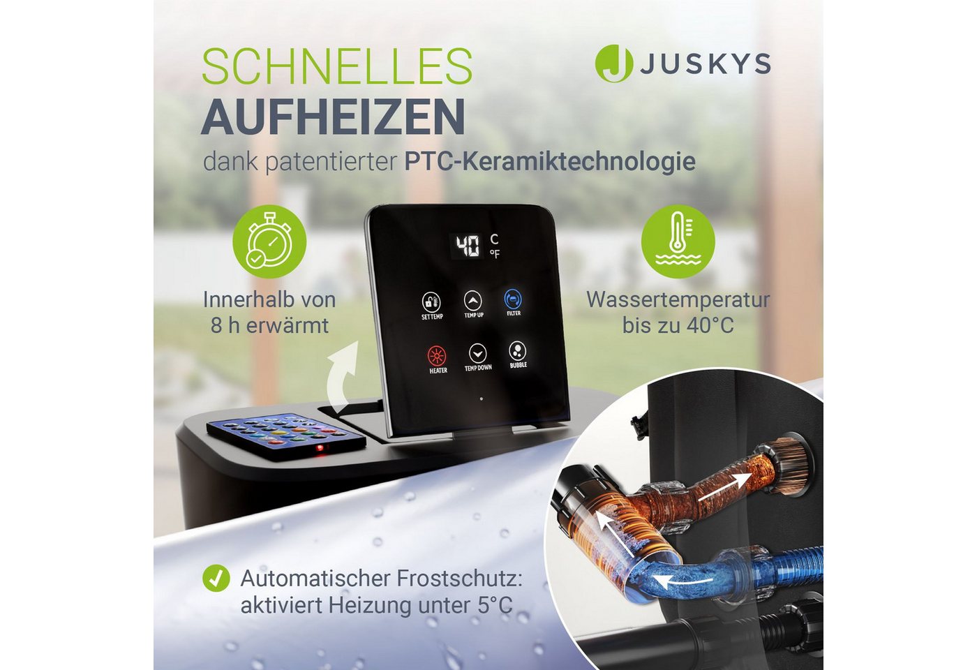 Juskys Whirlpool SpaLuxe, Aufblasbar, (1-tlg), 130 Sprudeldüsen, Inkl. Pumpe und Zubehör, LED-Beleuchtung – Bild 5 von 5