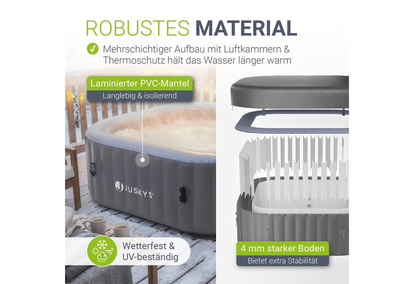 Juskys Whirlpool SpaLuxe, Aufblasbar, (1-tlg), 130 Sprudeldüsen, Inkl. Pumpe und Zubehör, 2400W Heizleistung – Bild 4 von 5