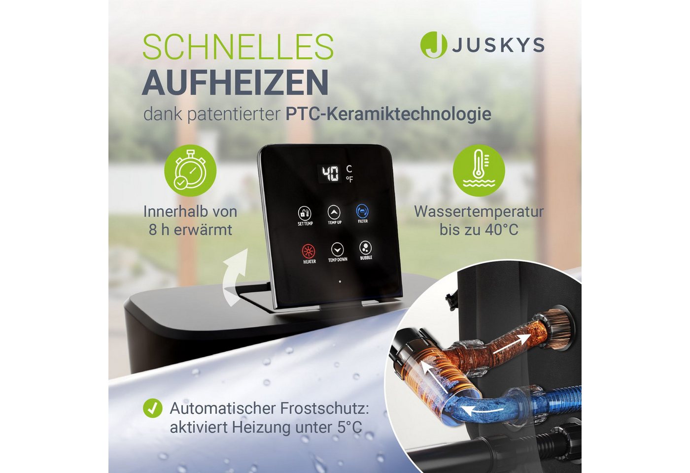 Juskys Whirlpool SpaLuxe, Aufblasbar, (1-tlg), 130 Sprudeldüsen, Inkl. Pumpe und Zubehör, 2400W Heizleistung – Bild 5 von 5