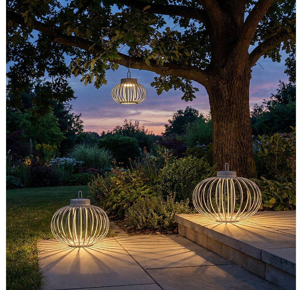 JUST LIGHT LED Außen-Tischleuchte, LED-Leuchtmittel fest verbaut, Warmweiß, Tischlampe Pendelleuchte Außen Innen LED Touchdimmer sand D 25 cm – Bild 3 von 5