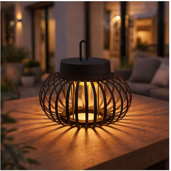 JUST LIGHT LED Außen-Tischleuchte, LED-Leuchtmittel fest verbaut, Warmweiß, Tischleuchte Pendellampe Innen Außen LED Touchdimmer Akku D 25 cm