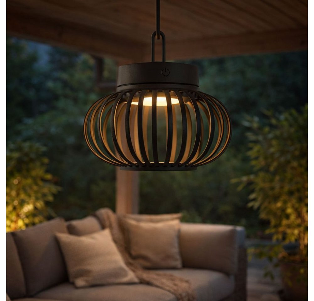 JUST LIGHT LED Außen-Tischleuchte, LED-Leuchtmittel fest verbaut, Warmweiß, Tischleuchte Pendellampe Innen Außen LED Touchdimmer Akku D 25 cm – Bild 4 von 5