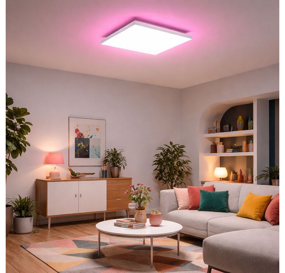 JUST LIGHT LED Deckenleuchte, LED-Leuchtmittel fest verbaut, Farbwechsel, Neutralweiß, Kaltweiß, Warmweiß, Tageslichtweiß, Deckenlampe LED weiß mit Fernbedienun – Bild 3 von 5