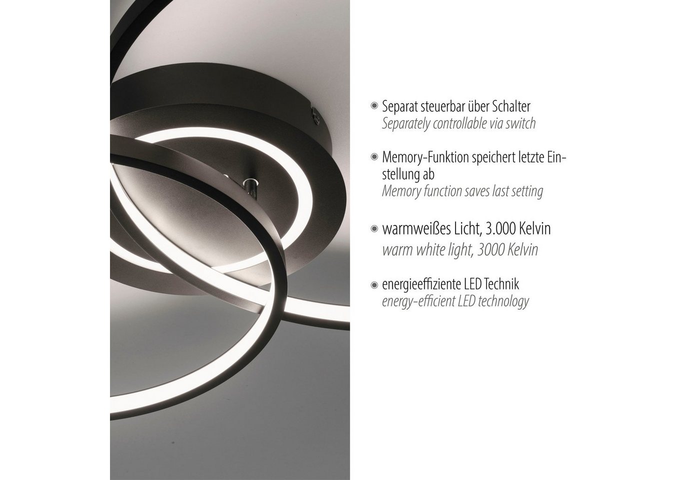 JUST LIGHT LED Deckenleuchte ASMINA, LED fest integriert, Warmweiß – Bild 5 von 5