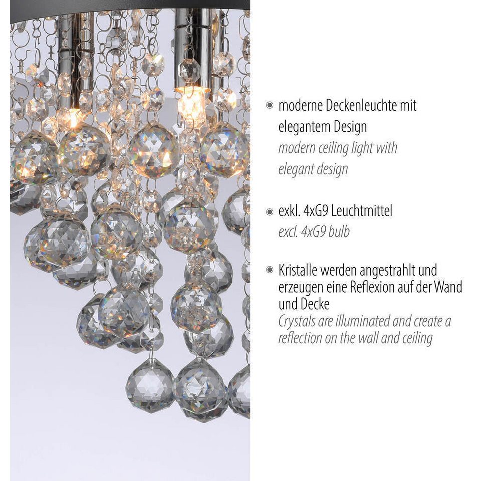 JUST LIGHT LED Deckenleuchte Deckenlampe Kulunka, 4xG9 Leuchtmittel wechselbar, G9 LED, Kristall Prismen Chrom, dekorativ Lichteffekt 4xG9 – Bild 4 von 5