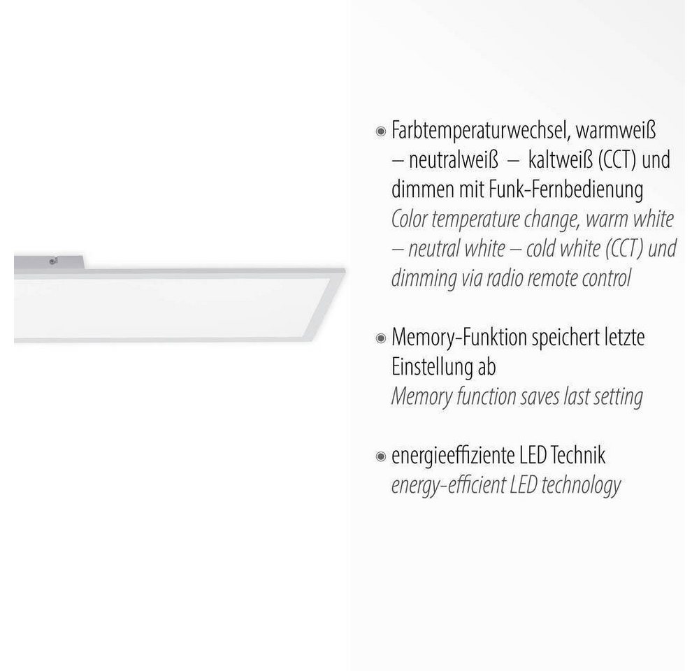 JUST LIGHT LED Deckenleuchte "Flat" 24 W, CCT Farbwechsel, Fernbedienung, 100x25 cm, Deckenlampe, Wohnzimmer Lampe – Bild 3 von 5