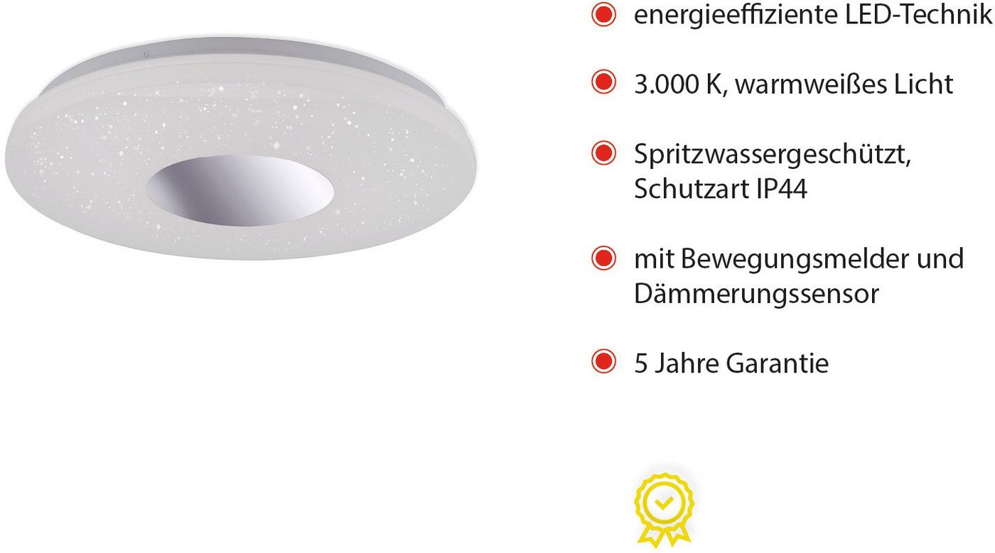 JUST LIGHT LED Deckenleuchte LAVINIA, Bewegungsmelder, Leuchtdauer einstellbar, LED fest integriert, Warmweiß, LED Deckenlampe – Bild 5 von 5