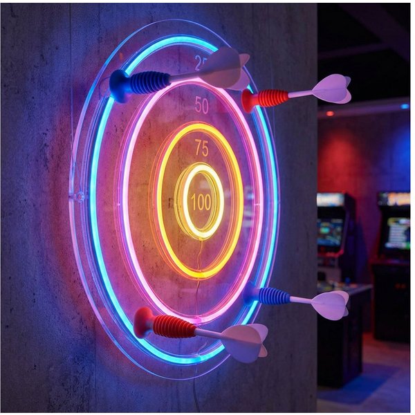 JUST LIGHT LED Dekolicht, LED-Leuchtmittel fest verbaut, Farbig, Neon LED Dartscheibe Kinderzimmer Dekolampe USB LED Pfeile D 46 cm