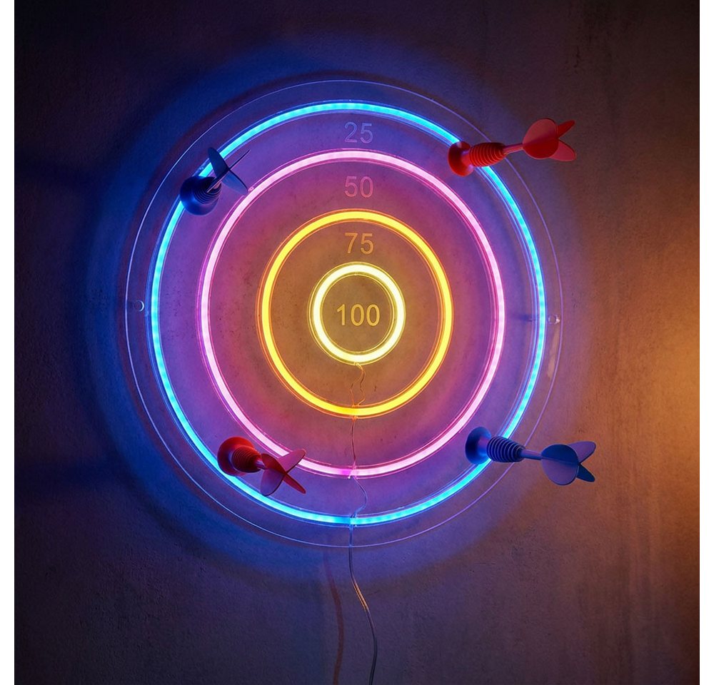 JUST LIGHT LED Dekolicht, LED-Leuchtmittel fest verbaut, Farbig, Neon LED Dartscheibe Kinderzimmer Dekolampe USB LED Pfeile D 46 cm – Bild 3 von 5