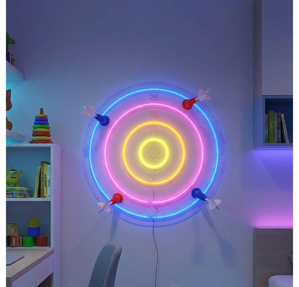 JUST LIGHT LED Dekolicht, LED-Leuchtmittel fest verbaut, Farbig, Neon LED Dartscheibe Kinderzimmer Dekolampe USB LED Pfeile D 46 cm – Bild 5 von 5