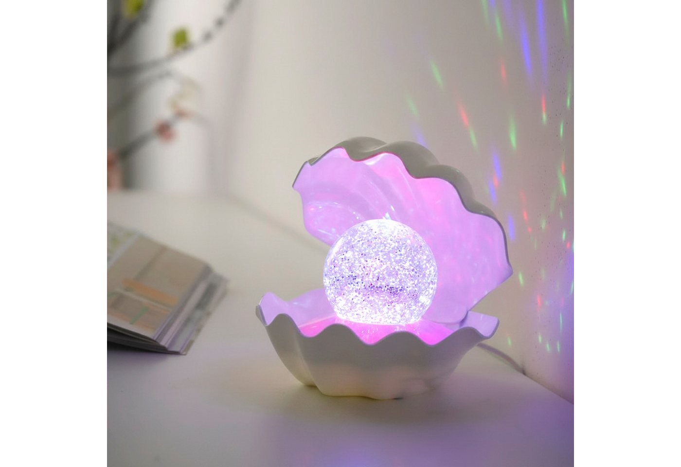 JUST LIGHT LED Tischleuchte ARIELLE, Ein-/Ausschalter, LED fest integriert, Farbwechsler, Glaskugel mit wunderschönem Glitzereffekt – Bild 2 von 5