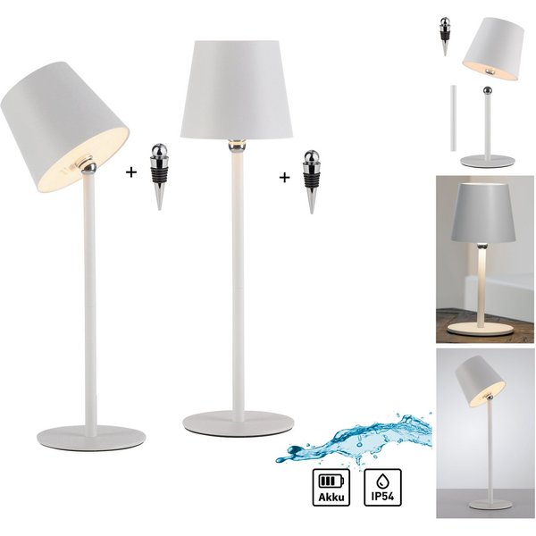 JUST LIGHT LED Tischleuchte BOTERIA - Set 2 Stück, inkl. Flaschenaufsatz, Memoryfunktion, LED fest integriert, Warmweiß, Akkubetrieben, aufladbar, magnetisch, d