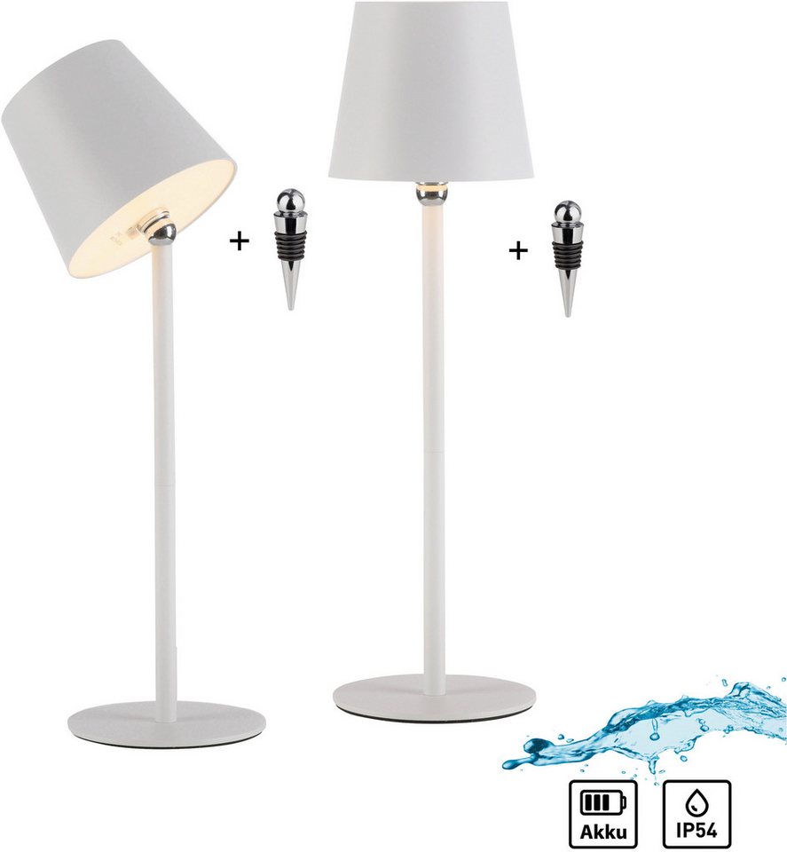 JUST LIGHT LED Tischleuchte BOTERIA - Set 2 Stück, inkl. Flaschenaufsatz, Memoryfunktion, LED fest integriert, Warmweiß, Akkubetrieben, aufladbar, magnetisch, d – Bild 2 von 5