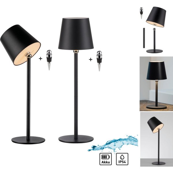 JUST LIGHT LED Tischleuchte BOTERIA - Set 2 Stück, inkl. Flaschenaufsatz, Memoryfunktion, LED fest integriert, Warmweiß, Akkubetrieben, aufladbar, magnetisch, d