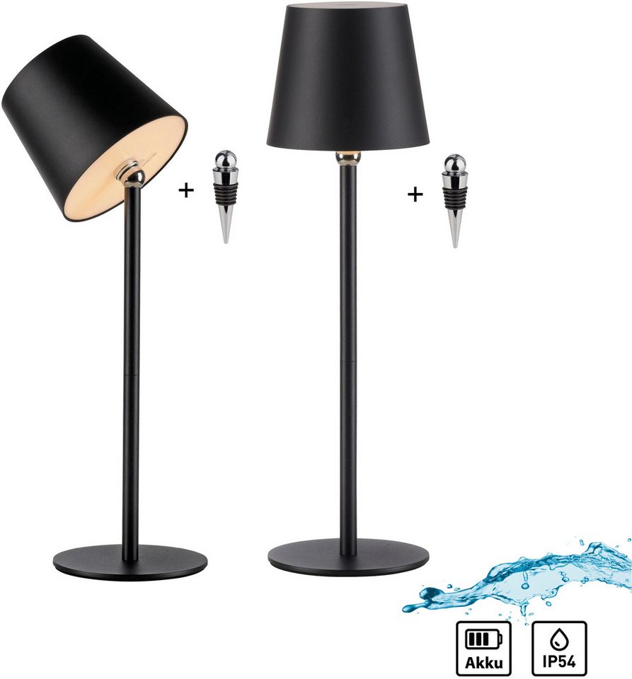 JUST LIGHT LED Tischleuchte BOTERIA - Set 2 Stück, inkl. Flaschenaufsatz, Memoryfunktion, LED fest integriert, Warmweiß, Akkubetrieben, aufladbar, magnetisch, d – Bild 2 von 5