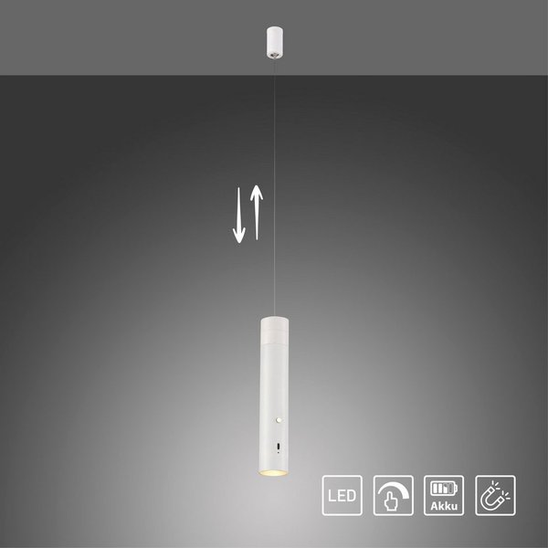 JUST LIGHT Pendelleuchte ATTACH, Dimmfunktion, LED fest integriert, Warmweiß, Akkuleuchte, mobile Lichtlösung, Taschenlampe