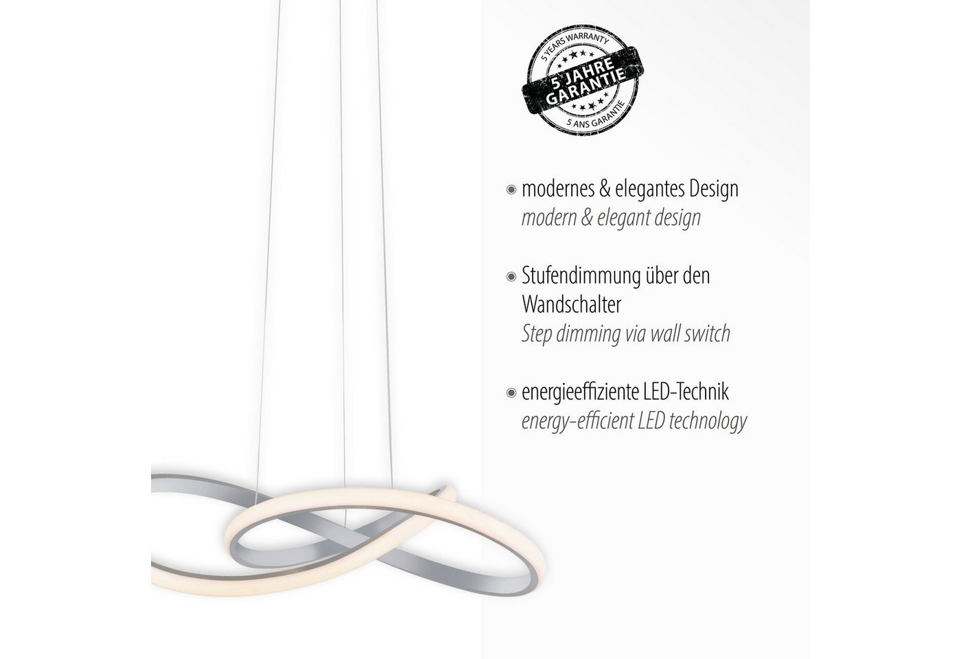 JUST LIGHT Pendelleuchte MARIA, LED fest integriert, Warmweiß, LED, dimmbar, Switchmo – Bild 4 von 5