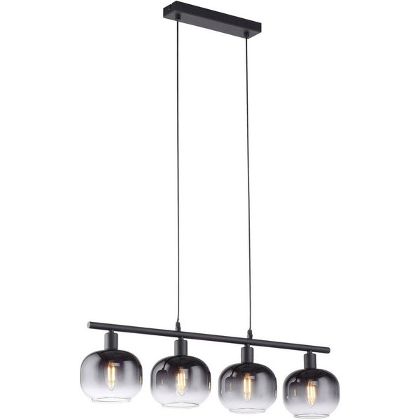 JUST LIGHT Pendelleuchte ZEA, mit Rauchgläsern und schwarzem Finish, ohne Leuchtmittel, mit vier E14-Fassungen