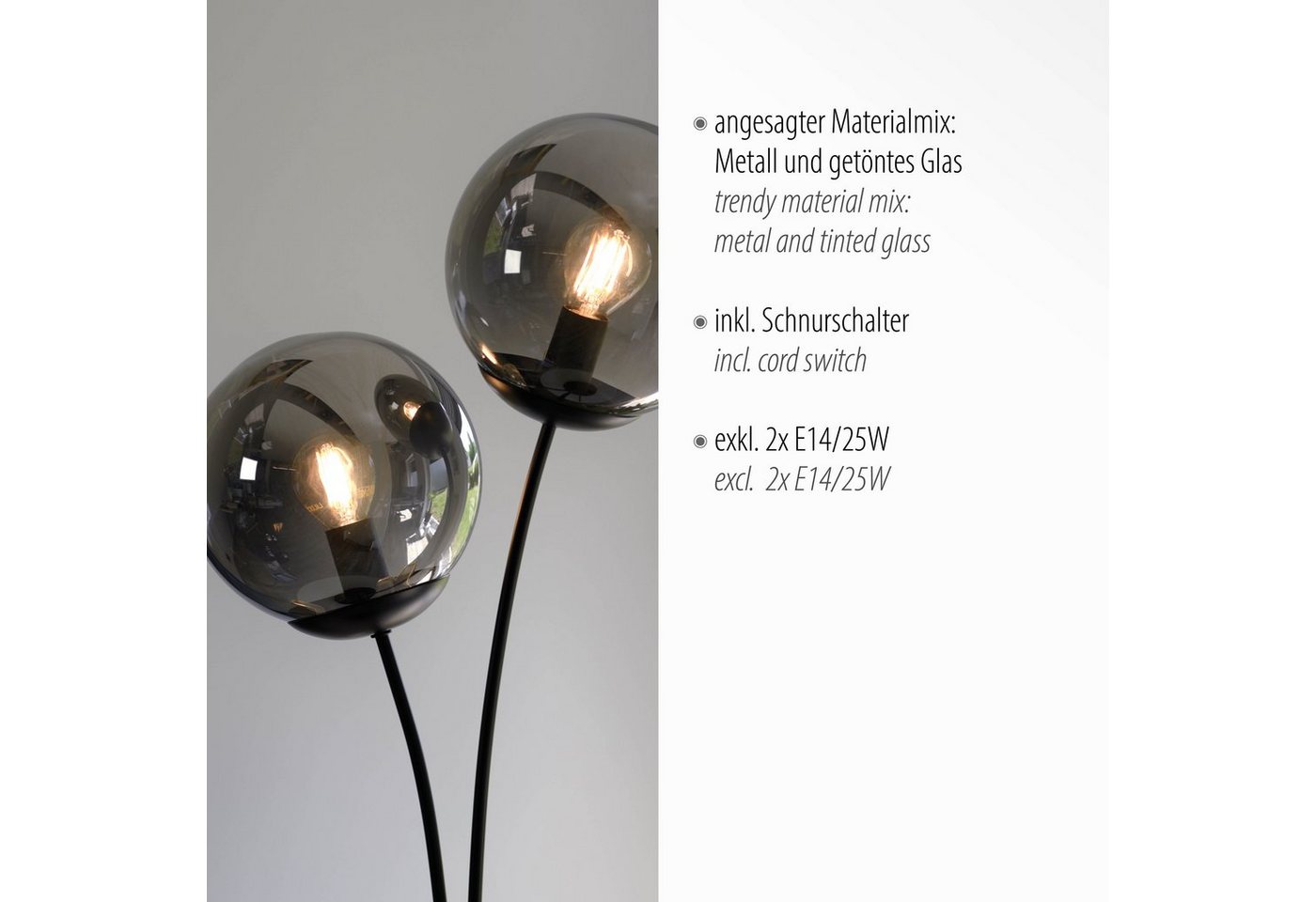JUST LIGHT Tischleuchte BIG WIDOW, Warmweiß, ExklusiveE14, Schalter, Schnurschalter – Bild 5 von 5