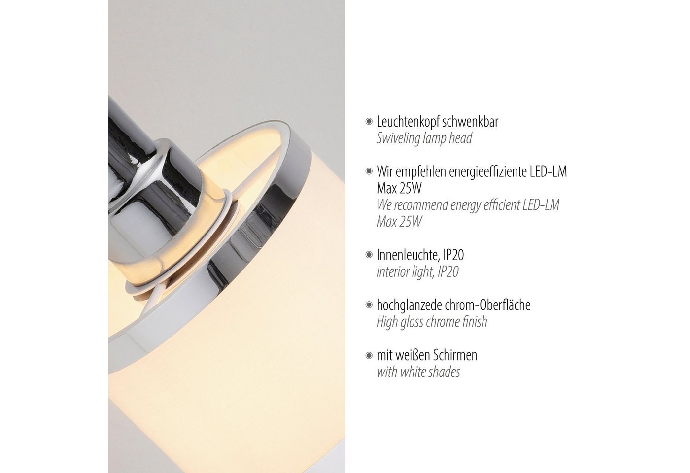 JUST LIGHT Wandleuchte ACCOR, ohne Leuchtmittel, Exklusive E14, Schalter, Kippschalter, Schalter – Bild 5 von 5