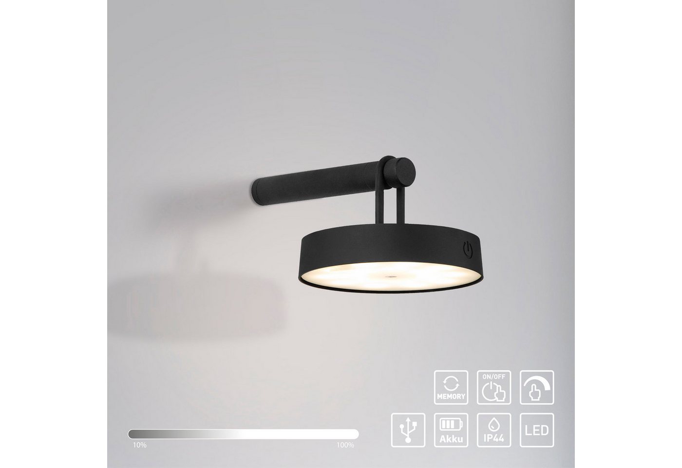 JUST LIGHT Wandleuchte ARMA, Dimmfunktion, LED fest integriert, Warmweiß, Akkuleuchte – Bild 3 von 5