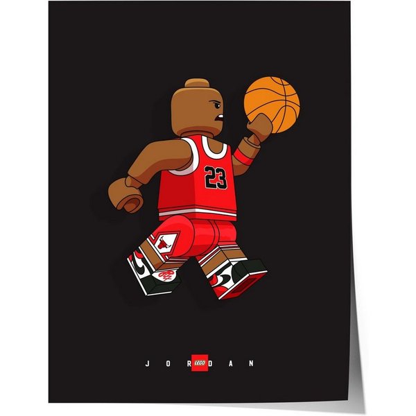 JUSTGOODMOOD Poster Block Style Basketball Figur Minimalistische Pop Art Sport llustration, (1 St)