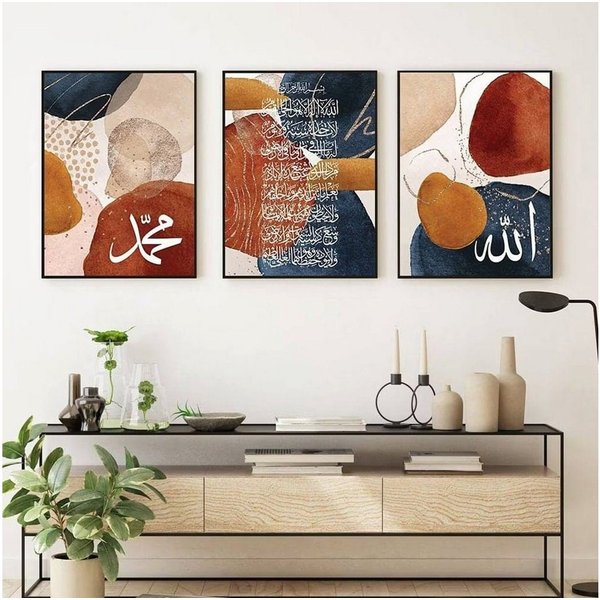 JUSTGOODMOOD Poster Kalligraphie Abstrakte Formen Gold Wandbilder Wohnzimmer Schlafzimmer, B (1 St)