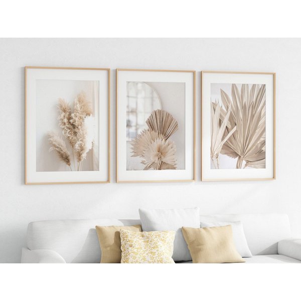 JUSTGOODMOOD Poster Pampasgras Beige Spiegel Wandbilder Wohnzimmer Schlafzimmer Deko Print, C (1 St)