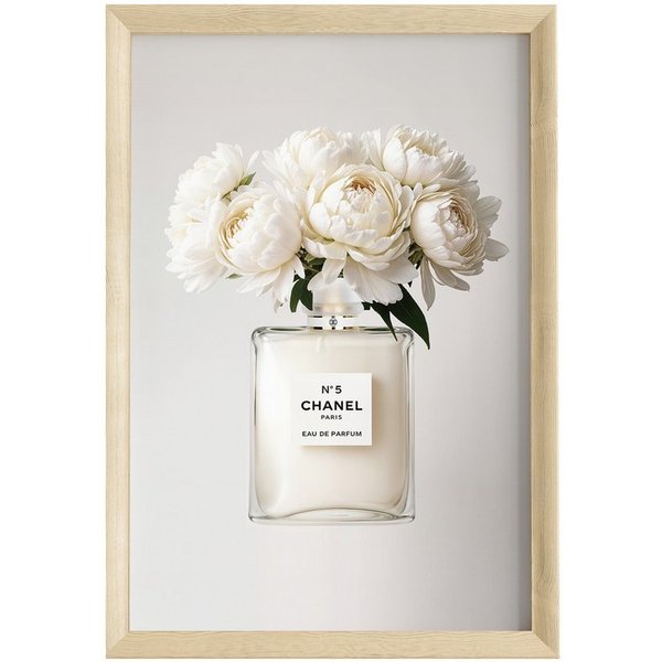 JUSTGOODMOOD Poster Premium ® Coco Chanel Poster · Coco Creme Parfüm Flacon · ohne Rahmen, (1 St)