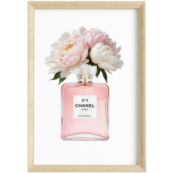 JUSTGOODMOOD Poster Premium ® Coco Chanel Poster · Coco Pink Parfüm Flacon · ohne Rahmen, (1 St)