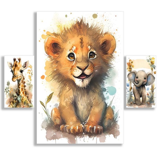 JUSTGOODMOOD Poster Safari Tiere Löwe Elefant Giraffe Dschungel Kinderzimmer, Elefant (1 St), verschiedene Größen verfügbar