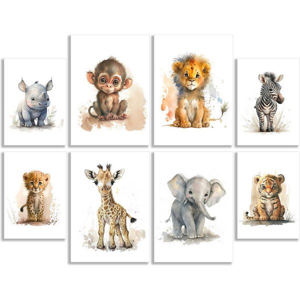 JUSTGOODMOOD Poster ® Tiere Wald Dschungel Aquarell Kinderzimmer, D Elefant (1 St), verschiedene Größen wählbar
