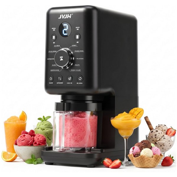 JVJH Eismaschine für Zuhause,10 Programme,2L,Gefrierbehälter 650 ml*3,Selbstreinigung, 2 l, 800 W, Spülmaschinengeeignete Teile,für Frozen Joghurt, Sorbet und E