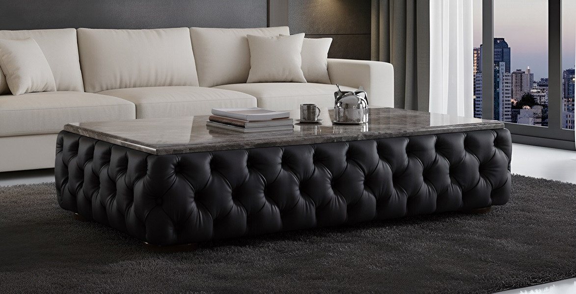 JVmoebel Couchtisch Chesterfield Couchtisch mit Marmorplatte und Lederoptik (Couchtisch), Made in Europa – Bild 2 von 3