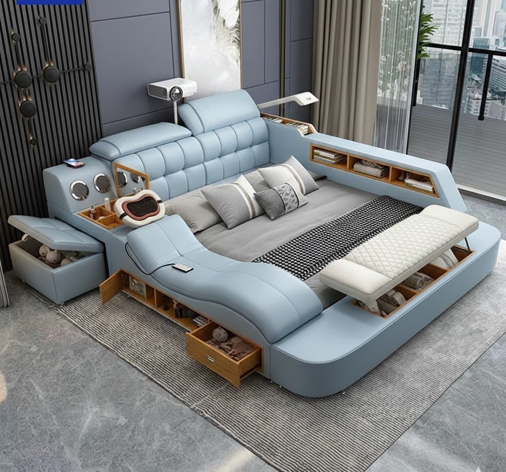 JVmoebel Polsterbett Multifunktionales Bett Moderner Stil Beigefarben Holzrahmen Bequem (1-tlg) – Bild 2 von 3