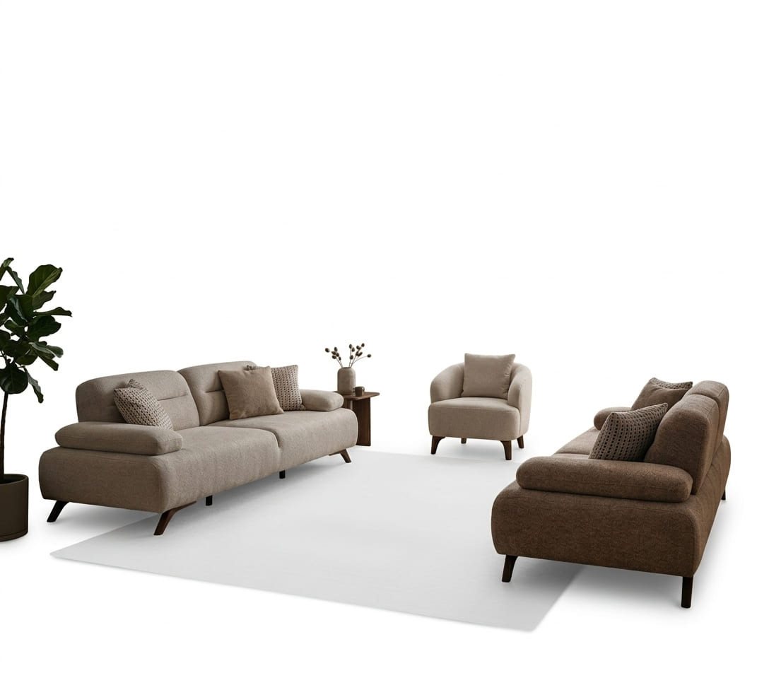 JVmoebel Polstergarnitur Moderne Wohnzimmermöbel Beige Holzgestell Komfortabel Entspannend, (3-tlg), Made in Europa – Bild 2 von 5