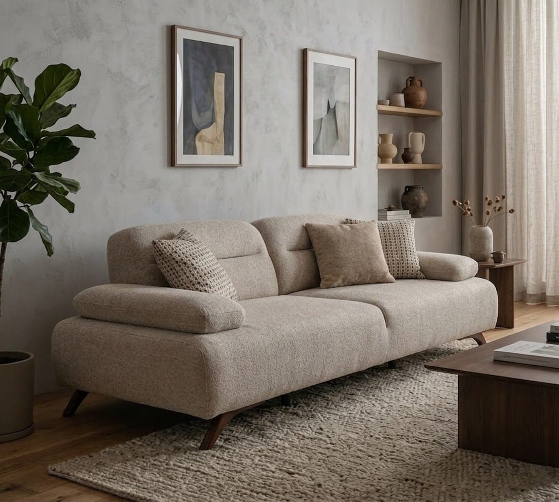 JVmoebel Polstergarnitur Moderne Wohnzimmermöbel Beige Holzgestell Komfortabel Entspannend, (3-tlg), Made in Europa – Bild 3 von 5