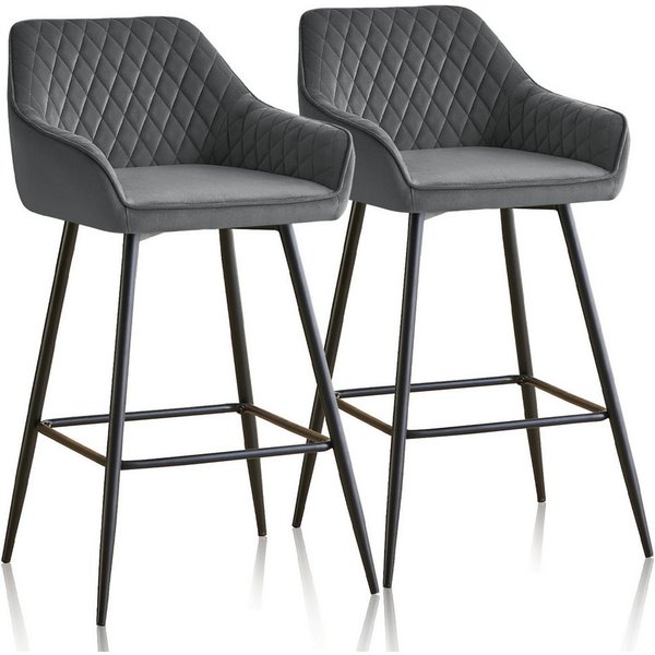 JYMTOM Barhocker Kunstleder Barhocker, 2er-Set, Barstühle mit gepolsterter Sitz, Rücken-/Armlehnen und Metallbeinen für Küche,Bar,Esszimmer.(2,grau)