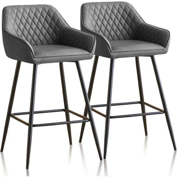 JYMTOM Barhocker Kunstleder Barhocker, 2er-Set, Barstühle mit gepolsterter Sitz, Rücken-/Armlehnen und Metallbeinen für Küche,Bar,Esszimmer.(2,grau)