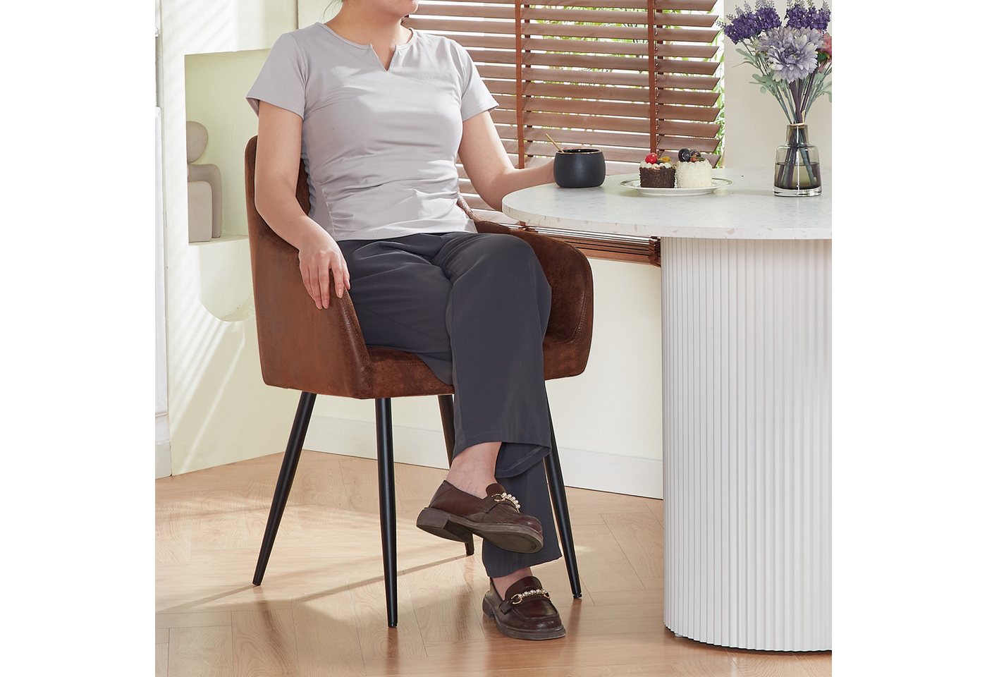 JYMTOM Esszimmerstuhl mit gepolstertem Sitz, Wohnzimmerstuhl, Polsterstuhl, modisches Design (4 St), Metall-Beine, ideal für Esszimmer, Restaurant & Küche – Bild 5 von 5