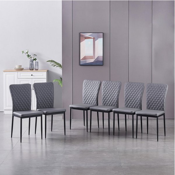 JYMTOM Esszimmerstuhl Samt/Kunstleder, hoher Lehne, Metallgestell, 4/6er-Set (6 St), Kunstleder, Gitter-Design, für Wohnzimmer, Büro, Klassenzimmer
