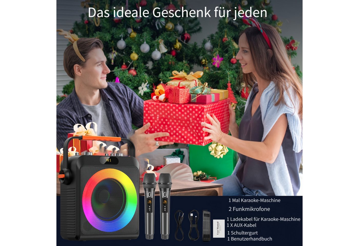 JYX mit 2PCS Mikrofon, Bluetooth Lautsprecher für Party Karaoke-Maschine 1 (Bluetooth) – Bild 2 von 5