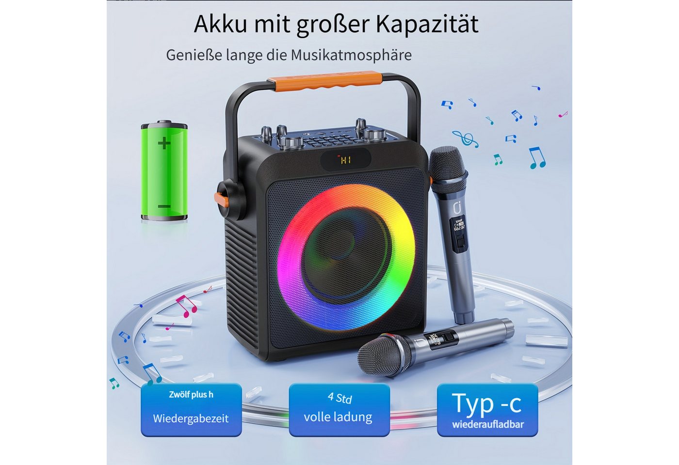 JYX mit 2PCS Mikrofon, Bluetooth Lautsprecher für Party Karaoke-Maschine 1 (Bluetooth) – Bild 4 von 5