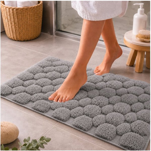 K-HOME Badematte PLOP, Badvorleger, Badezimmer Teppich, 3D-Design, Hoch-Tief-Design, schnell trocknend, Baumwolle, fusselfreier Badteppich