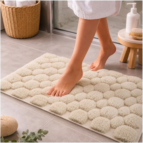 K-HOME Badematte PLOP, Badvorleger, Badezimmer Teppich, 3D-Design, Hoch-Tief-Design, schnell trocknend, Baumwolle, fusselfreier Badteppich
