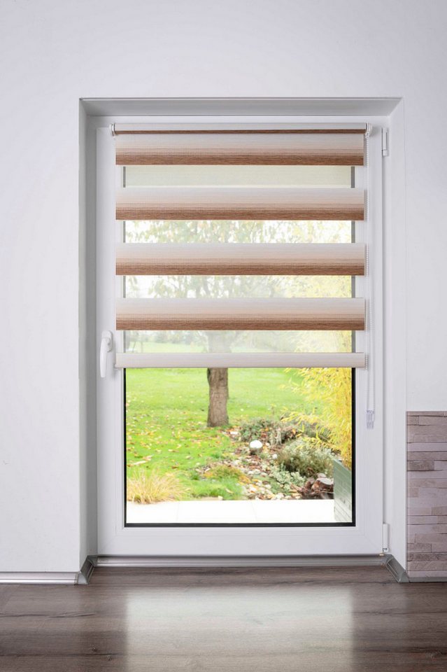 Doppelrollo mit schönen Farbverlauf, K-HOME, Lichtschutz, ohne Bohren, freihängend, Klemmfix – Bild 3 von 5